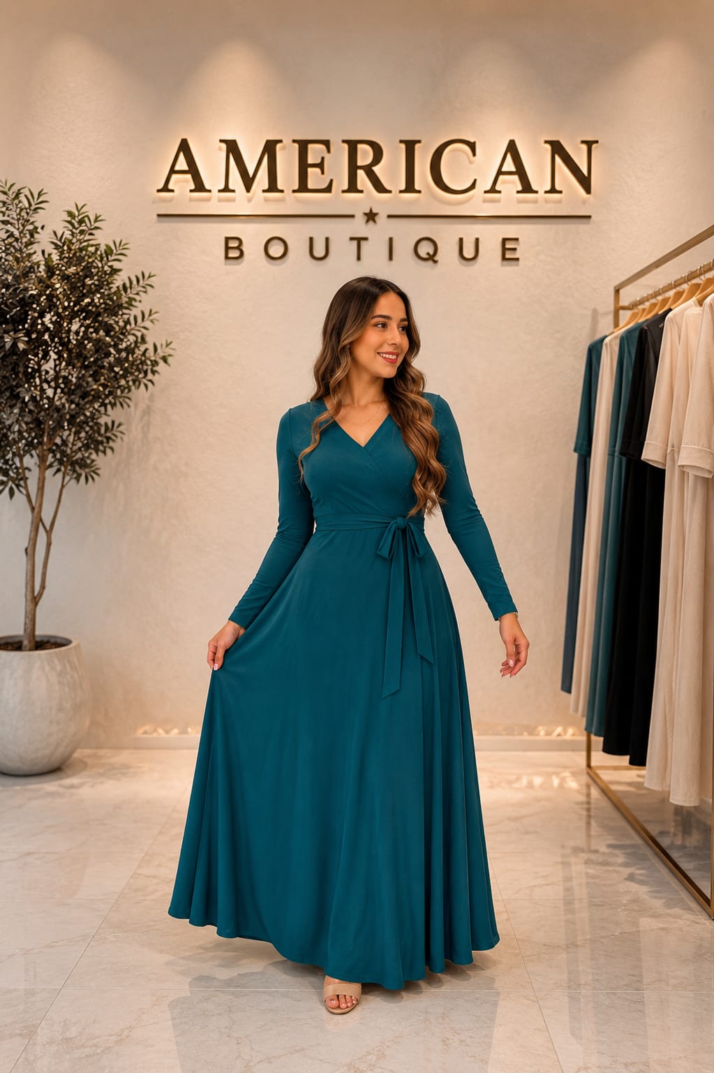VESTIDO VERDE BOTELLA MANGAS
